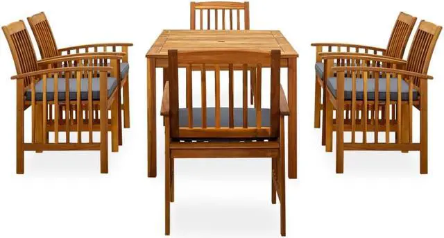 Alt view image 2 of 7 - vidaXL Solid Wood Acacia Patio Dining Set with Cushions 7 Piece Table Chair