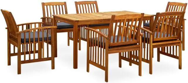 Main image of vidaXL Solid Wood Acacia Patio Dining Set with Cushions 7 Piece Table Chair