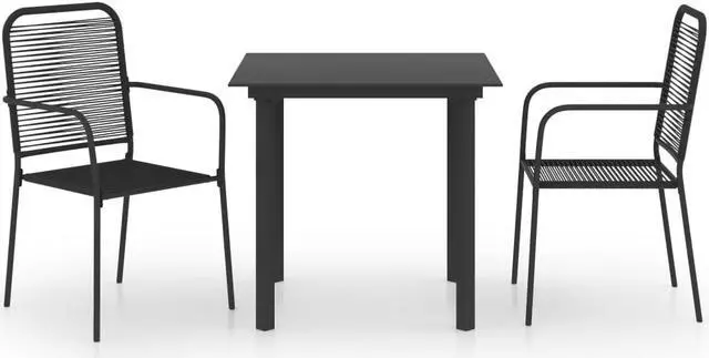 Alt view image 2 of 7 - vidaXL Patio Dining Set 3 Piece Black Glass and Steel Outdoor Garden Dinner