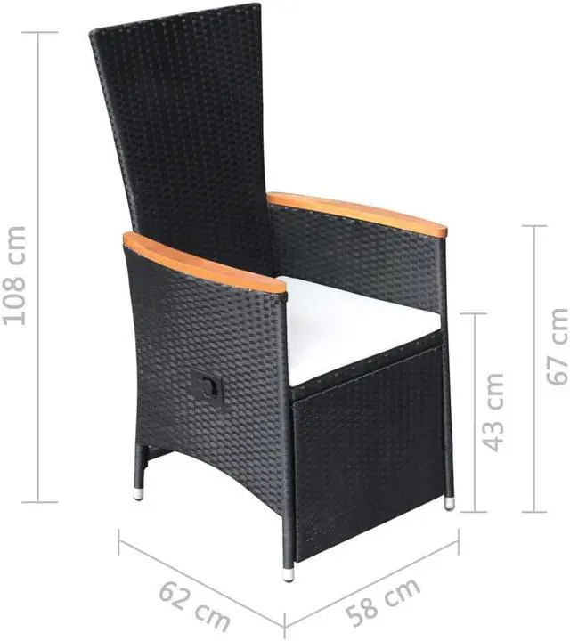 Alt view image 11 of 13 - vidaXL Reclining Garden Chairs 2 pcs with Cushions Poly Rattan Black