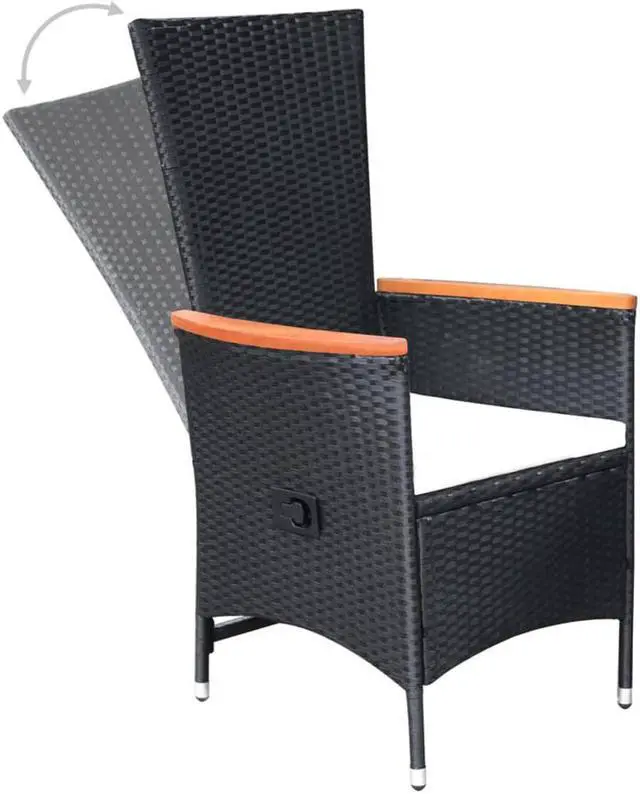 Alt view image 10 of 13 - vidaXL Reclining Garden Chairs 2 pcs with Cushions Poly Rattan Black