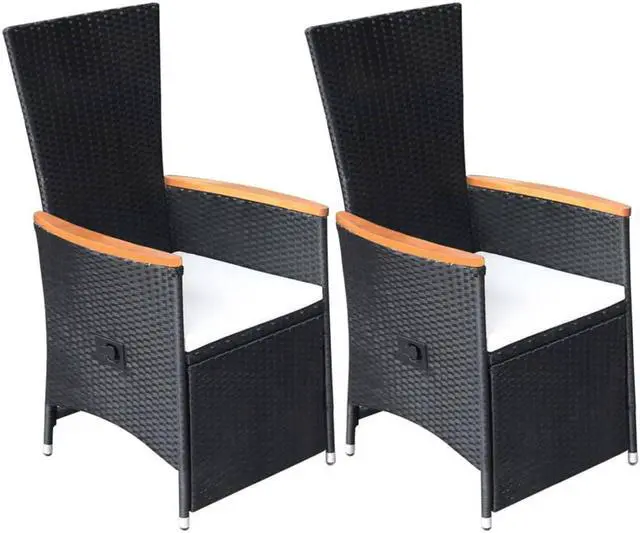 Alt view image 9 of 13 - vidaXL Reclining Garden Chairs 2 pcs with Cushions Poly Rattan Black