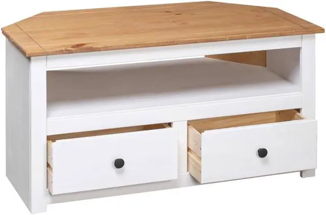 Alt view image 7 of 8 - vidaXL Corner TV Cabinet White 36.6"x19.3"x19.3" Solid Pine Panama Range