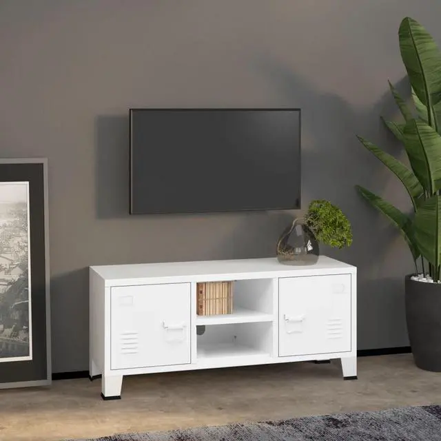 Main image of vidaXL Industrial TV Cabinet White 41.3"x13.8"x16.5" Metal
