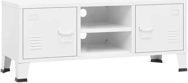 Alt view image 2 of 7 - vidaXL Industrial TV Cabinet White 41.3"x13.8"x16.5" Metal