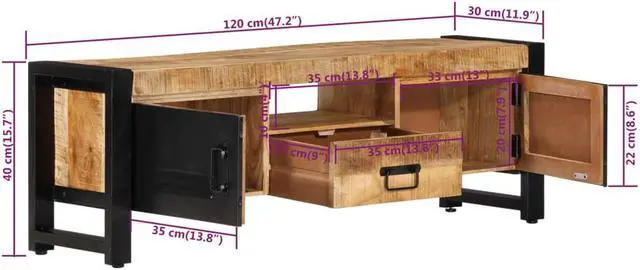 Alt view image 4 of 7 - vidaXL TV Cabinet 47.2"x11.8"x15.7" Solid Wood Mango