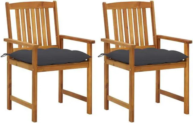 Main image of vidaXL 2x Solid Acacia Wood Patio Chairs with Cushions Garden Lounge Seating
