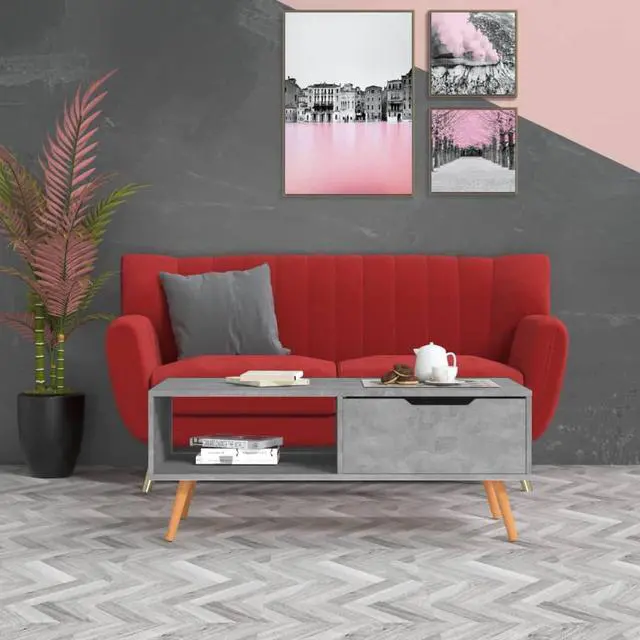 Alt view image 11 of 15 - vidaXL Coffee Table Concrete Gray 39.4"x19.5"x16.9" Engineered Wood
