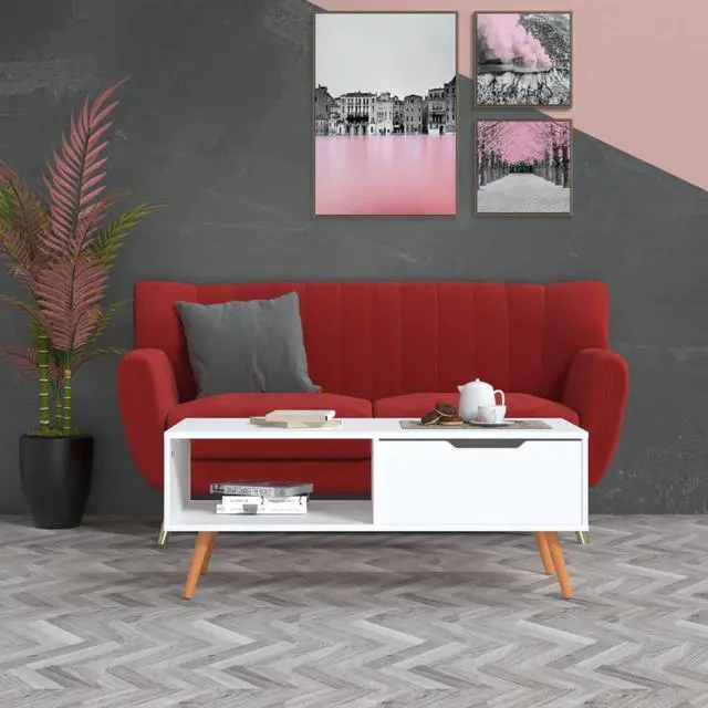 Alt view image 9 of 14 - vidaXL Coffee Table White 39.4"x19.5"x16.9" Engineered Wood