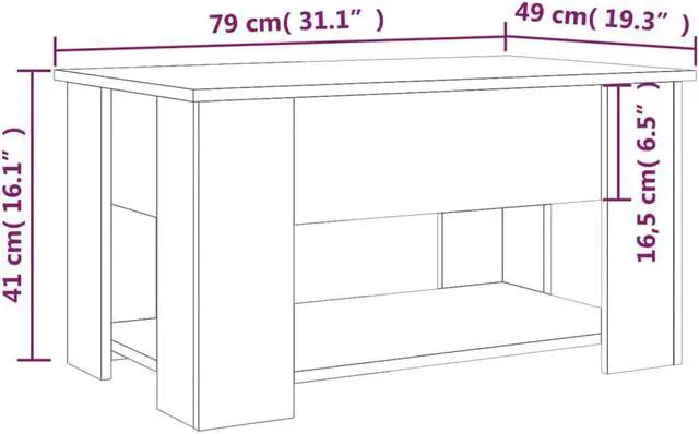 Alt view image 9 of 11 - vidaXL Coffee Table Sonoma Oak Engineered Wood 31.1 x 19.3 x 16.1 in