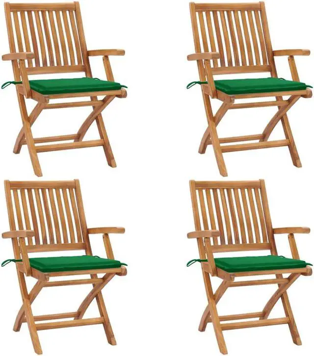 Main image of vidaxL 4x Solid Teak Wood Folding Patio Chairs with Cushions Garden Furniture