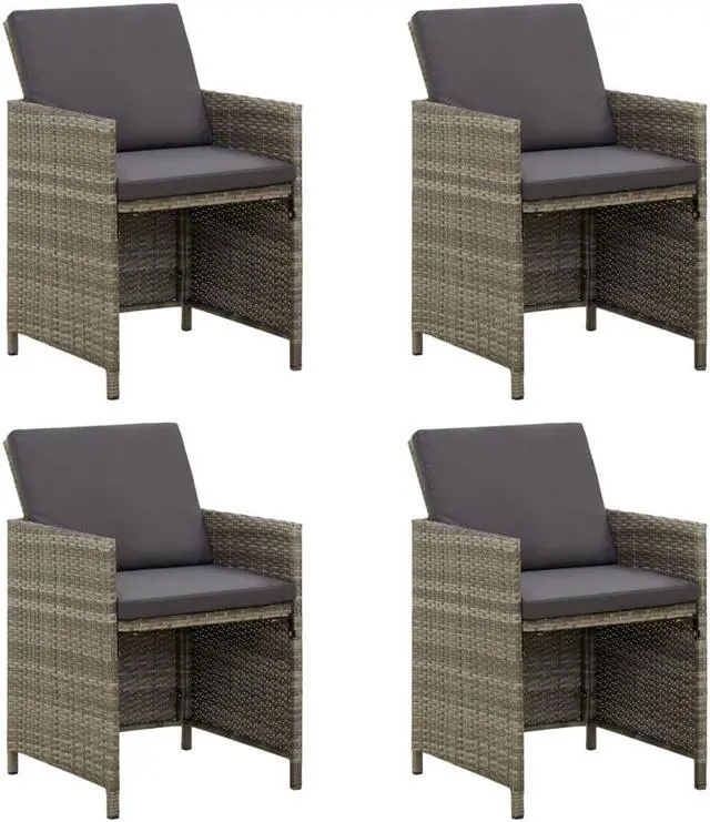 Alt view image 12 of 17 - vidaXL Garden Chair Set of 4 Grey PE rattan, powder-coated steel, fabric