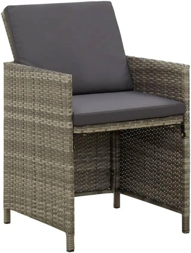 Alt view image 13 of 17 - vidaXL Garden Chair Set of 4 Grey PE rattan, powder-coated steel, fabric