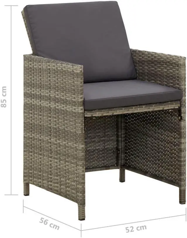Alt view image 14 of 17 - vidaXL Garden Chair Set of 4 Grey PE rattan, powder-coated steel, fabric