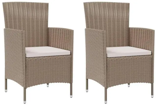 Alt view image 12 of 18 - vidaXL Patio Chairs with Cushions 2 pcs Poly Rattan Beige