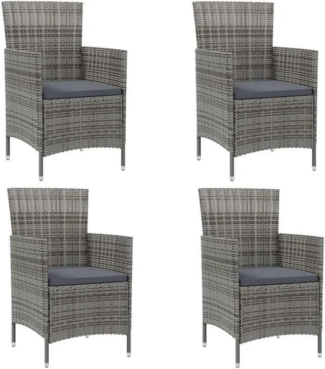 Alt view image 6 of 10 - vidaXL Patio Chairs with Cushions 4 pcs Poly Rattan Gray