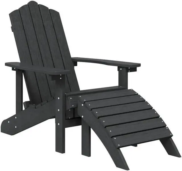 Alt view image 7 of 11 - vidaXL Patio Adirondack Chair with Footstool HDPE Anthracite