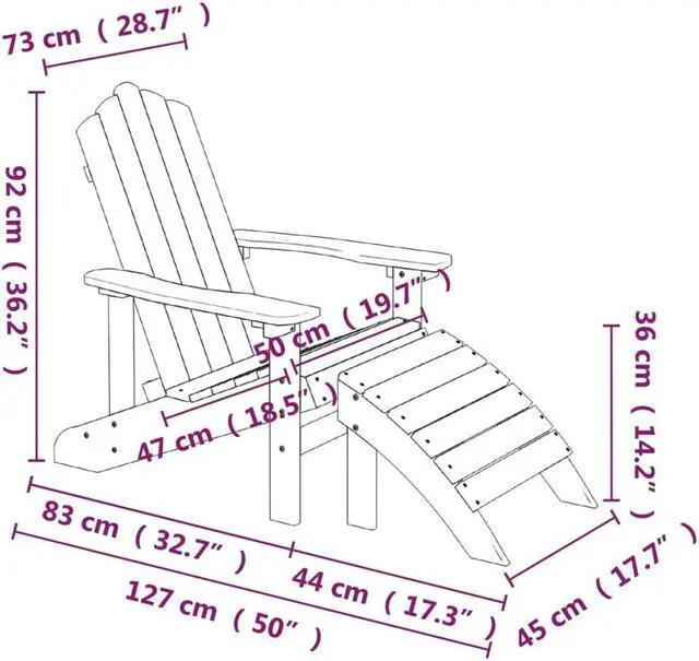 Alt view image 9 of 11 - vidaXL Patio Adirondack Chair with Footstool HDPE Anthracite