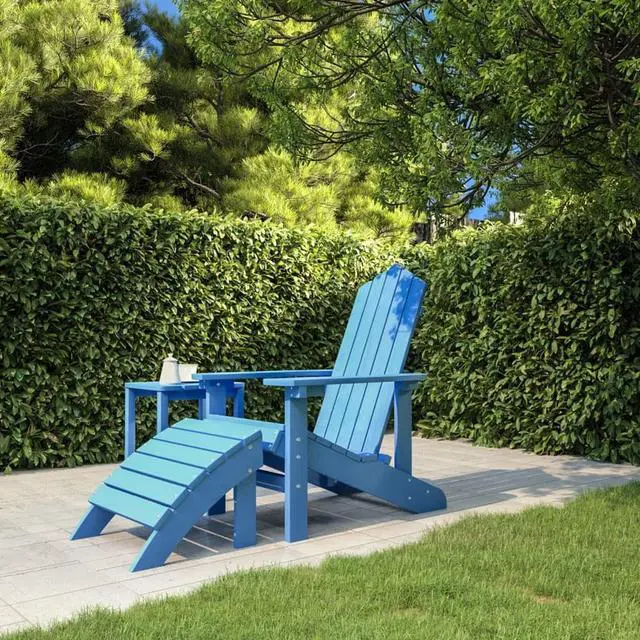 Alt view image 6 of 11 - vidaXL Patio Adirondack Chair with Footstool HDPE Aqua Blue