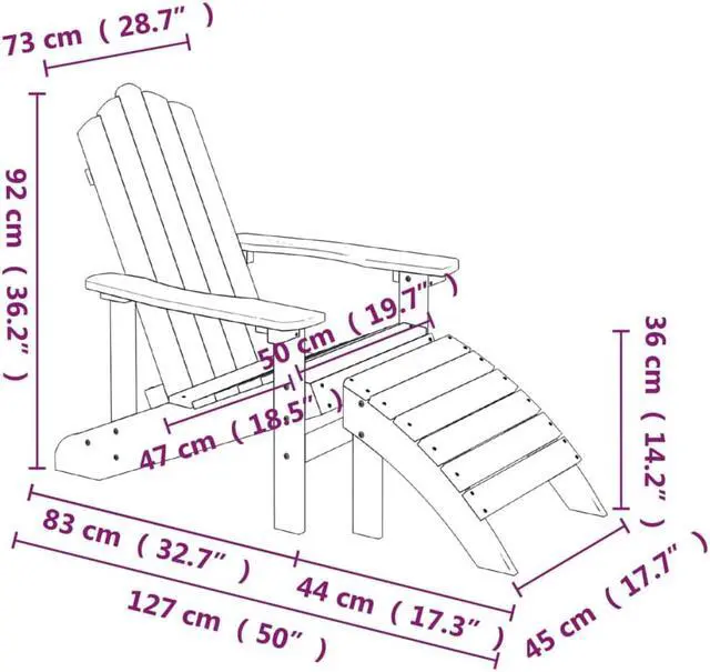 Alt view image 9 of 11 - vidaXL Patio Adirondack Chair with Footstool HDPE Aqua Blue