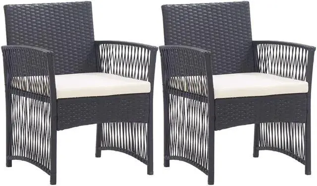 Alt view image 11 of 17 - vidaXL Patio Armchairs with Cushions 2 pcs Black Poly Rattan