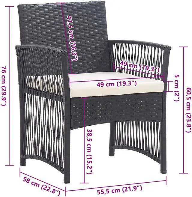 Alt view image 13 of 17 - vidaXL Patio Armchairs with Cushions 2 pcs Black Poly Rattan