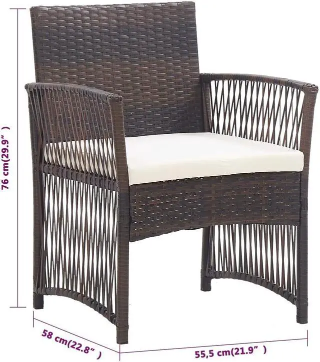 Alt view image 13 of 17 - vidaXL Patio Armchairs with Cushions 2 pcs Brown Poly Rattan