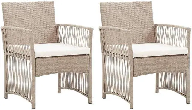 Alt view image 12 of 18 - vidaXL Patio Armchairs with Cushions 2 pcs Beige Poly Rattan