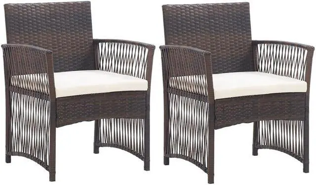 Alt view image 11 of 17 - vidaXL Patio Armchairs with Cushions 2 pcs Brown Poly Rattan