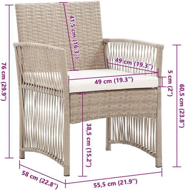 Alt view image 14 of 18 - vidaXL Patio Armchairs with Cushions 2 pcs Beige Poly Rattan