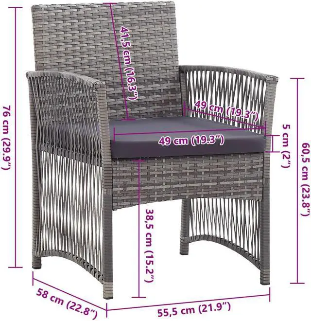 Alt view image 13 of 17 - vidaXL Patio Armchairs with Cushions 2 pcs Anthracite Poly Rattan