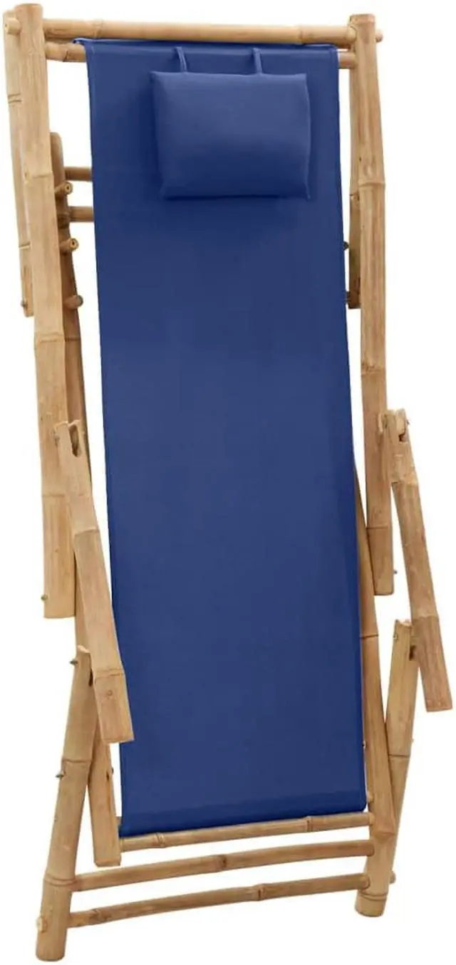 Alt view image 9 of 13 - vidaXL Deck Chair Bamboo and Canvas Navy Blue