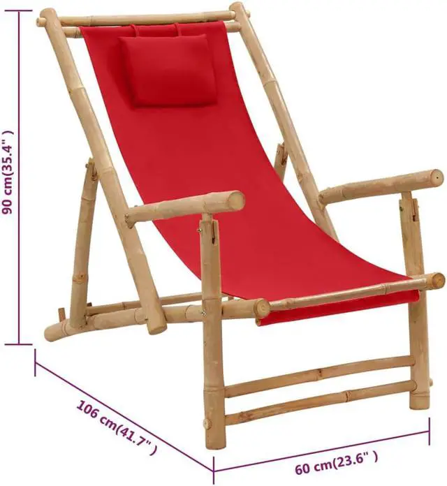 Alt view image 8 of 11 - vidaXL Deck Chair Bamboo and Canvas Red