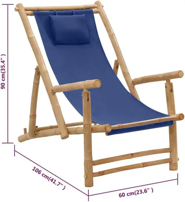 Alt view image 10 of 13 - vidaXL Deck Chair Bamboo and Canvas Navy Blue