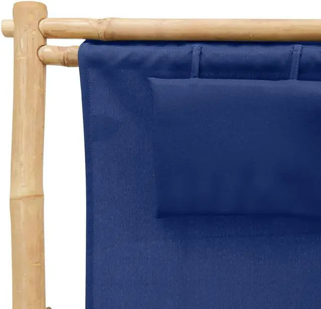 Alt view image 13 of 13 - vidaXL Deck Chair Bamboo and Canvas Navy Blue