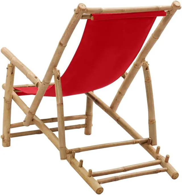 Alt view image 9 of 11 - vidaXL Deck Chair Bamboo and Canvas Red