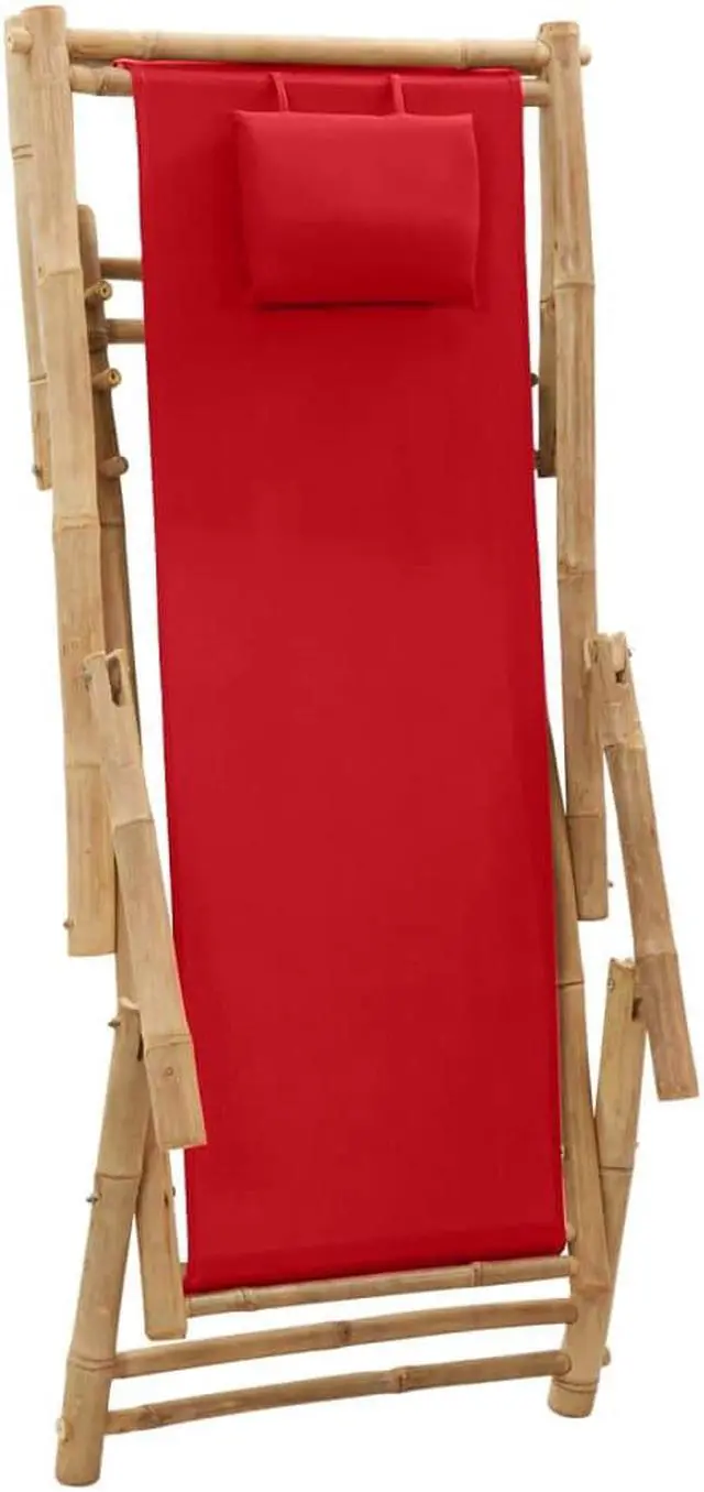 Alt view image 10 of 11 - vidaXL Deck Chair Bamboo and Canvas Red