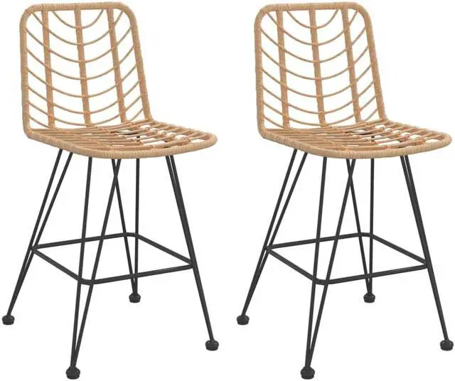 Alt view image 6 of 11 - vidaXL Bar Stools 2 pcs 17.7"x22"x40.7" PE Rattan and Steel