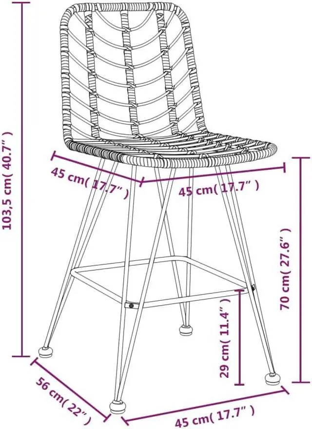 Alt view image 8 of 11 - vidaXL Bar Stools 2 pcs 17.7"x22"x40.7" PE Rattan and Steel
