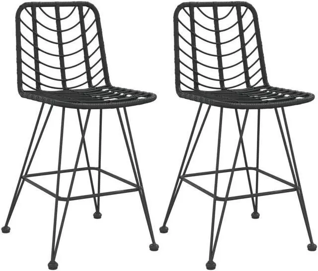 Alt view image 4 of 9 - vidaXL Bar Stools 2 pcs Black 17.7"x22"x40.7" PE Rattan and Steel