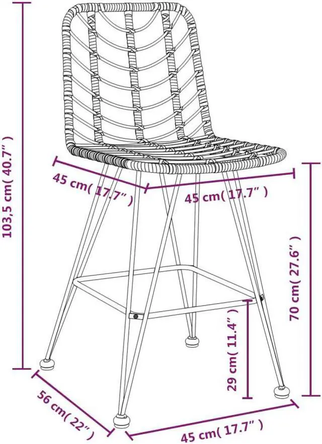 Alt view image 6 of 9 - vidaXL Bar Stools 2 pcs Black 17.7"x22"x40.7" PE Rattan and Steel