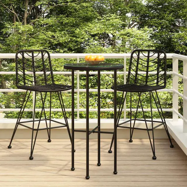Alt view image 3 of 9 - vidaXL Bar Stools 2 pcs Black 17.7"x22"x40.7" PE Rattan and Steel