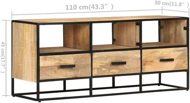 Alt view image 4 of 7 - vidaXL TV Cabinet 43.3"x11.8"x17.7" Rough Mango Wood