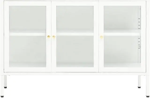 Alt view image 17 of 17 - vidaXL Sideboard White 41.3"x13.8"x27.6" Steel and Glass
