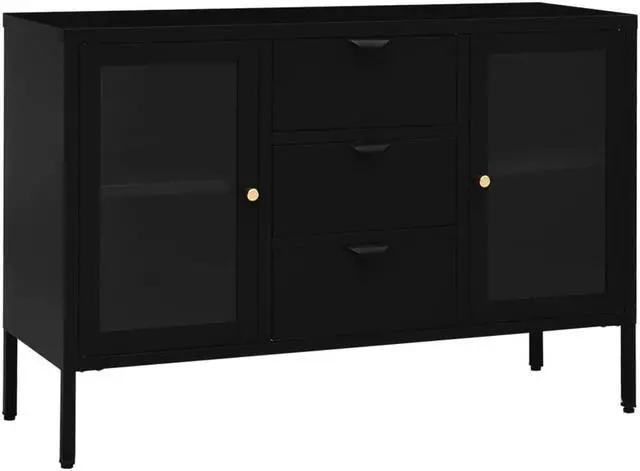 Alt view image 10 of 15 - vidaXL Sideboard Black 41.3"x13.8"x27.6" Steel and Tempered Glass