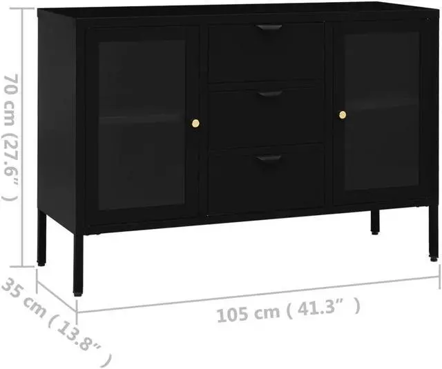 Alt view image 12 of 15 - vidaXL Sideboard Black 41.3"x13.8"x27.6" Steel and Tempered Glass