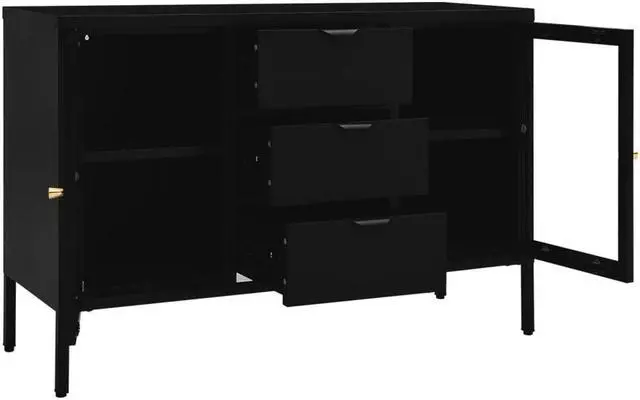 Alt view image 14 of 15 - vidaXL Sideboard Black 41.3"x13.8"x27.6" Steel and Tempered Glass