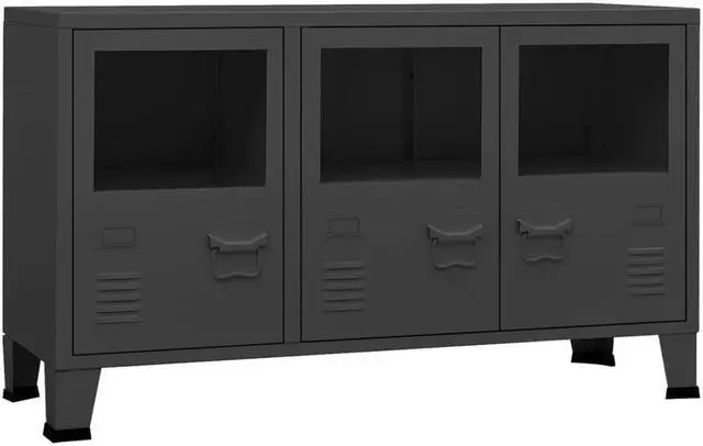 Alt view image 6 of 14 - vidaXL Industrial Sideboard Anthracite 41.3"x13.8"x24.4" Metal and Glass