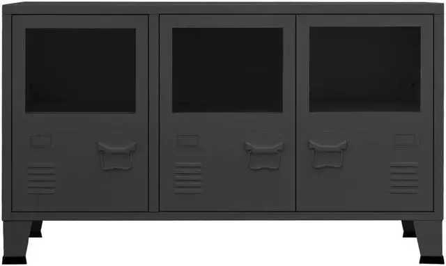 Alt view image 7 of 14 - vidaXL Industrial Sideboard Anthracite 41.3"x13.8"x24.4" Metal and Glass