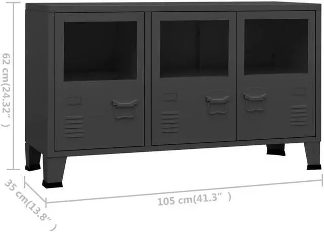 Alt view image 8 of 14 - vidaXL Industrial Sideboard Anthracite 41.3"x13.8"x24.4" Metal and Glass